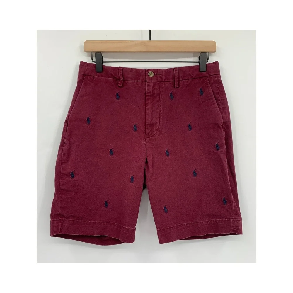 Polo Ralph Lauren Shorts Mens 29 Burgundy All Over Pony Stretch Classic Chino